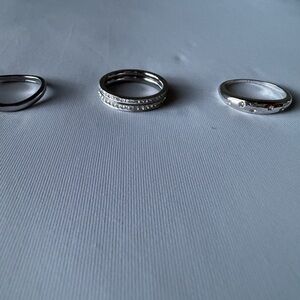 4 Silver Stackable Rings - Rhinestone Accents | Size 8 & 9